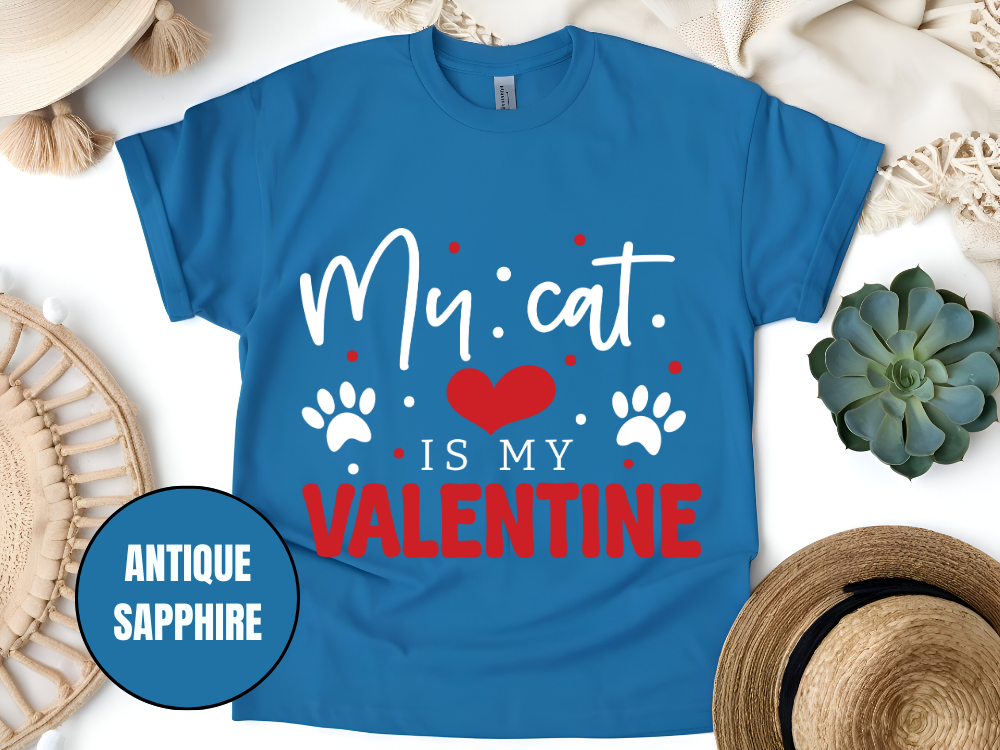 "My Cat is My Valentine, Valentine's Day" T-Shirt, (Gildan 5000) VD039