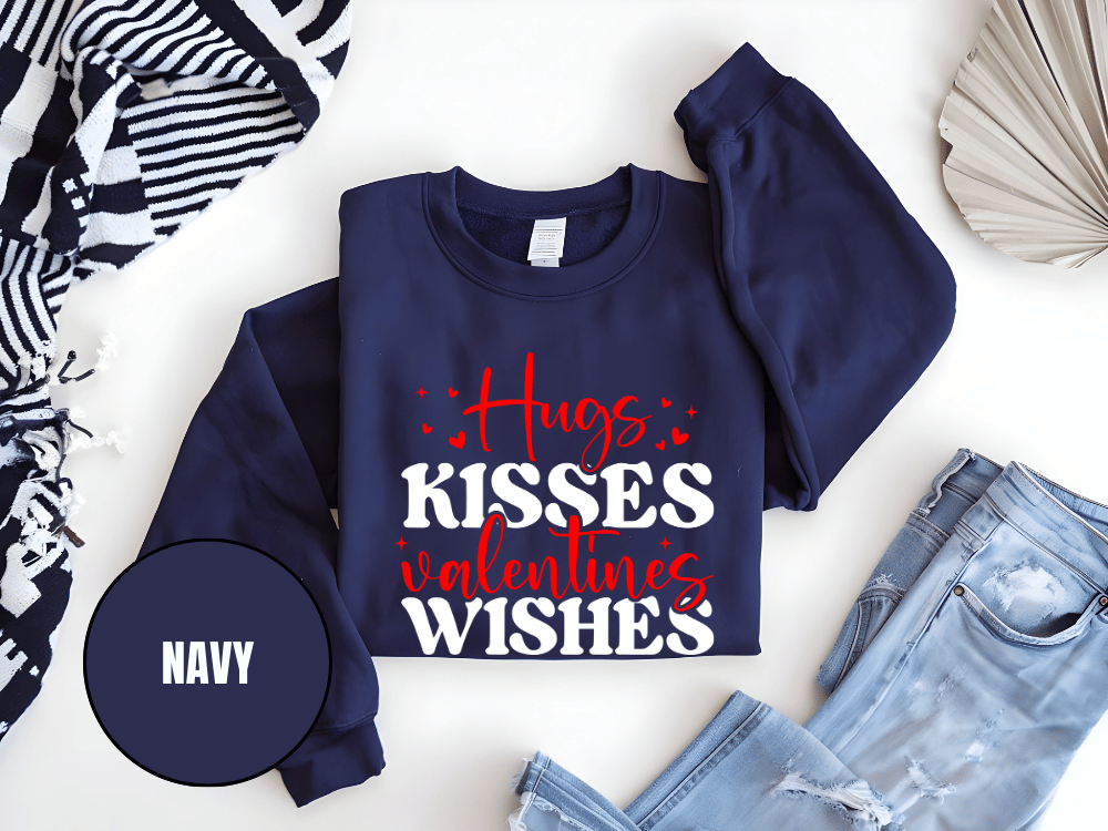 "Hug Kisses And Valentine's Wishes" Valentine's Day (Gildan 18000) VD060