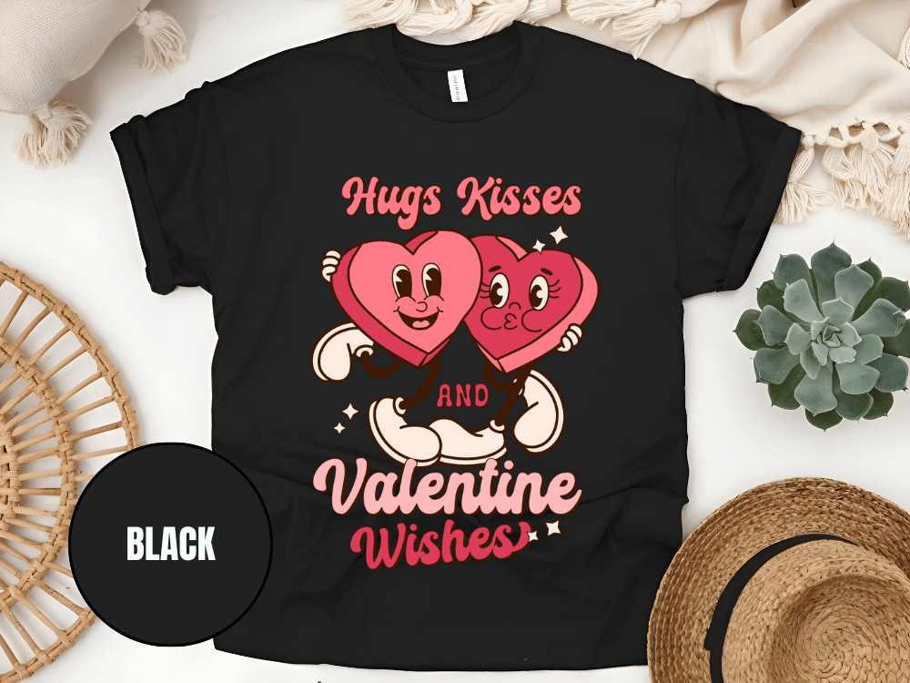 "Hugs Kisses and Valentine Wishes, Valentine's Day" T-Shirt, (Gildan 5000) VD044