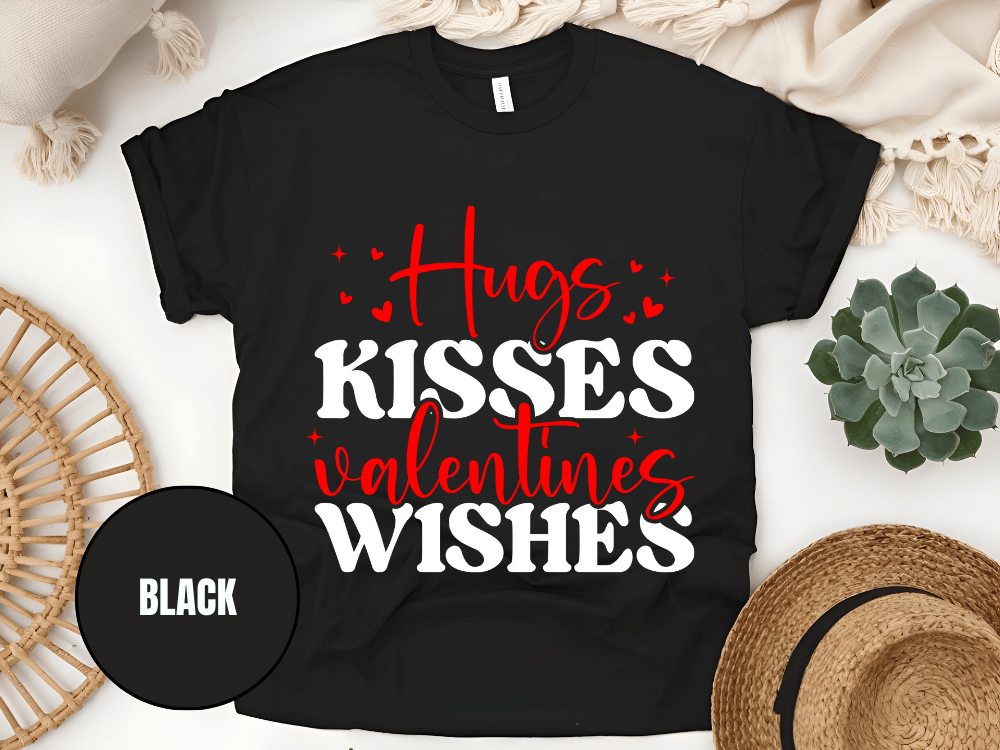 "Hugs Kisses Valentine Wishes, Valentine's Day" T-Shirt, (Gildan 5000) VD060
