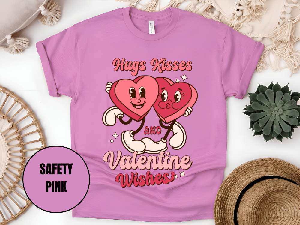 "Hugs Kisses and Valentine Wishes, Valentine's Day" T-Shirt, (Gildan 5000) VD044