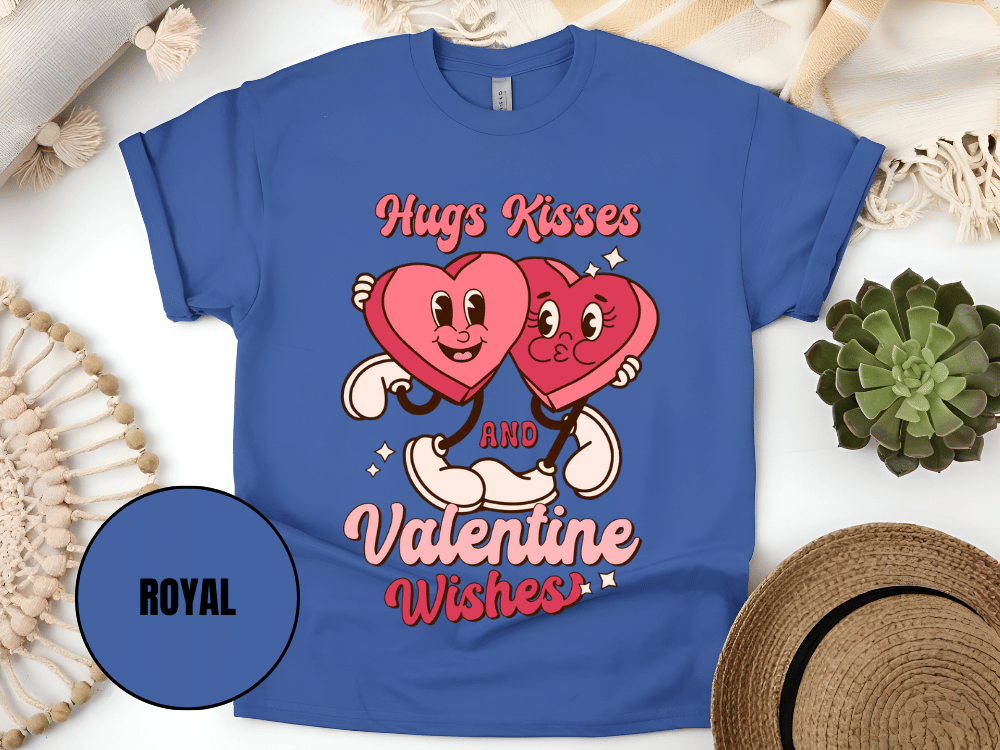 "Hugs Kisses and Valentine Wishes, Valentine's Day" T-Shirt, (Gildan 5000) VD044