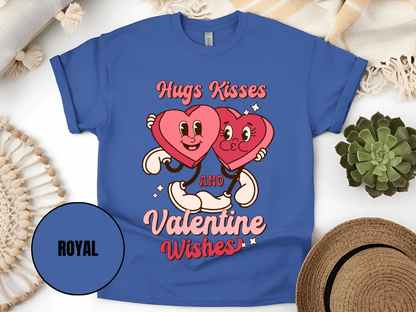 "Hugs Kisses and Valentine Wishes, Valentine's Day" T-Shirt, (Gildan 5000) VD044