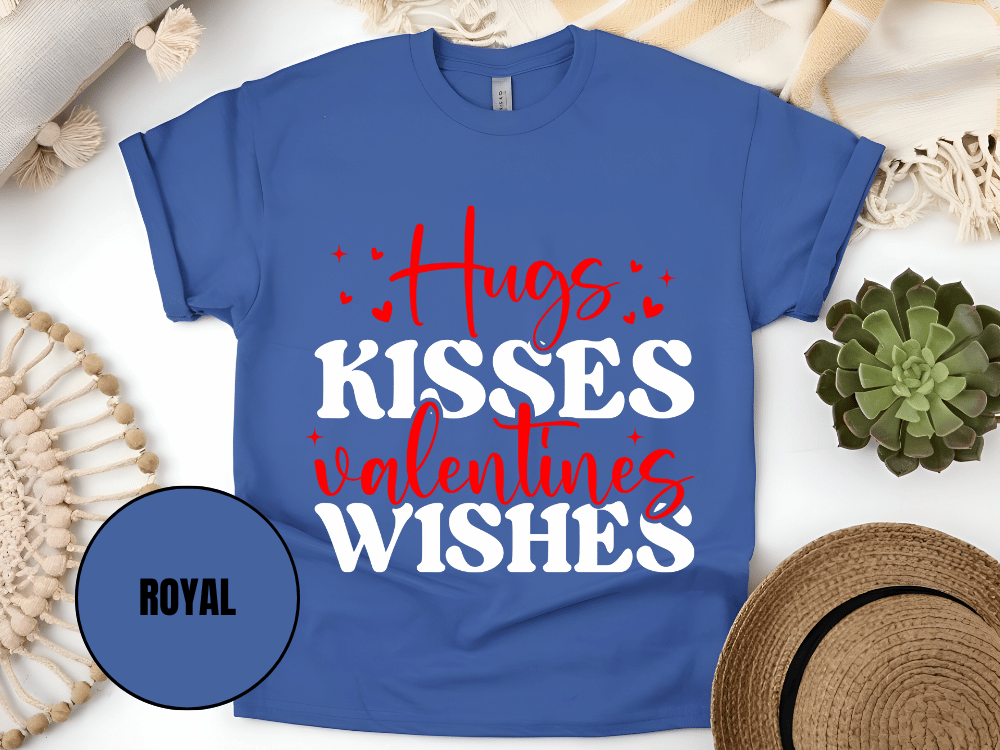 "Hugs Kisses Valentine Wishes, Valentine's Day" T-Shirt, (Gildan 5000) VD060