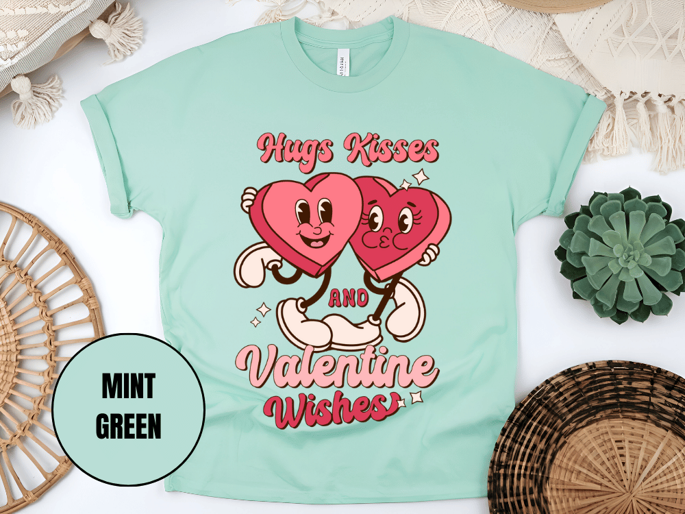 "Hugs Kisses and Valentine Wishes, Valentine's Day" T-Shirt, (Gildan 5000) VD044