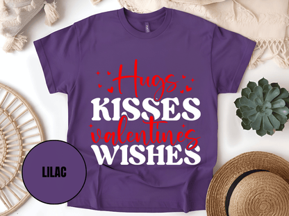 "Hugs Kisses Valentine Wishes, Valentine's Day" T-Shirt, (Gildan 5000) VD060