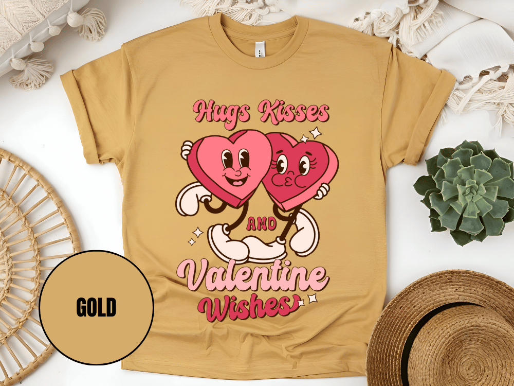 "Hugs Kisses and Valentine Wishes, Valentine's Day" T-Shirt, (Gildan 5000) VD044
