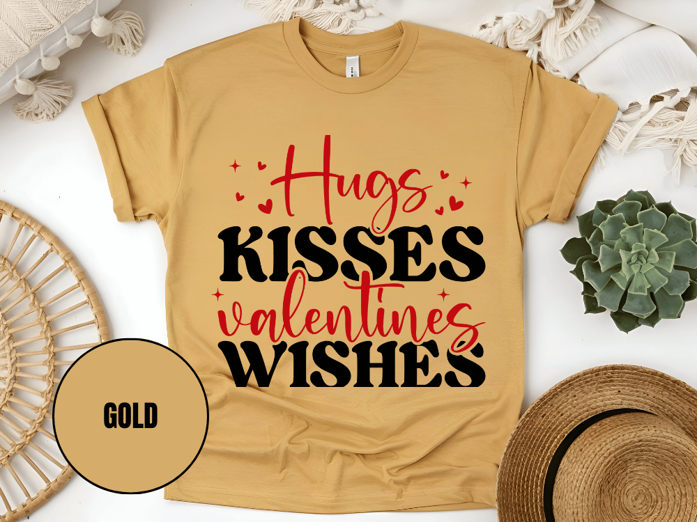 "Hugs Kisses Valentine Wishes, Valentine's Day" T-Shirt, (Gildan 5000) VD060