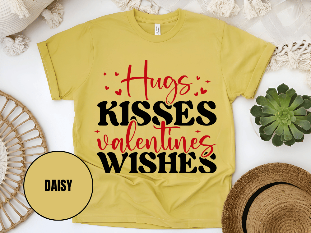 "Hugs Kisses Valentine Wishes, Valentine's Day" T-Shirt, (Gildan 5000) VD060