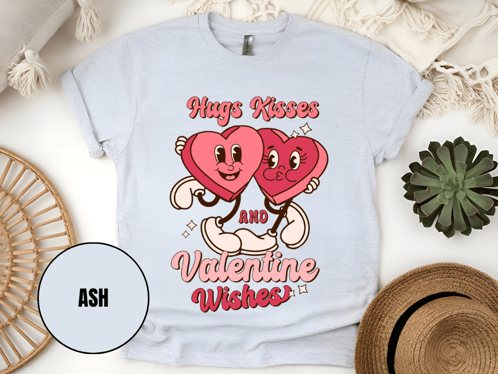 "Hugs Kisses and Valentine Wishes, Valentine's Day" T-Shirt, (Gildan 5000) VD044