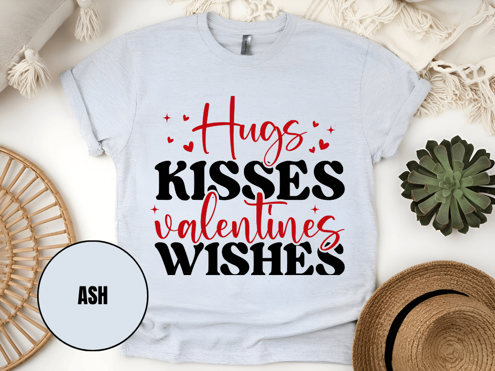 "Hugs Kisses Valentine Wishes, Valentine's Day" T-Shirt, (Gildan 5000) VD060