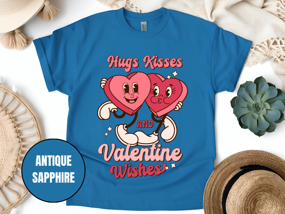 "Hugs Kisses and Valentine Wishes, Valentine's Day" T-Shirt, (Gildan 5000) VD044