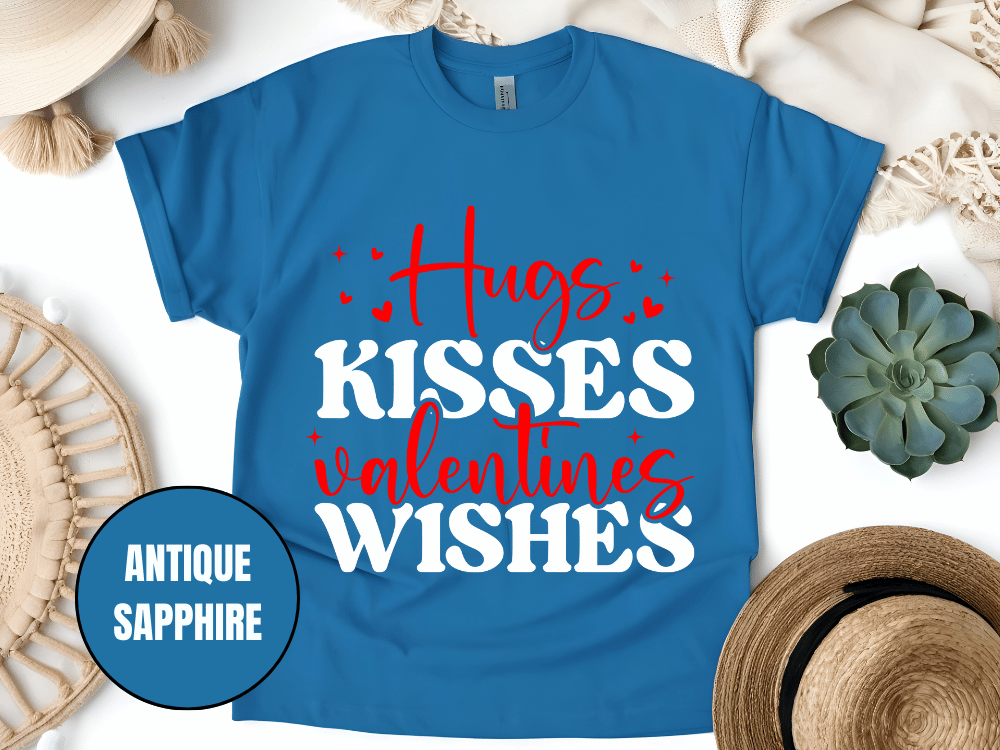 "Hugs Kisses Valentine Wishes, Valentine's Day" T-Shirt, (Gildan 5000) VD060