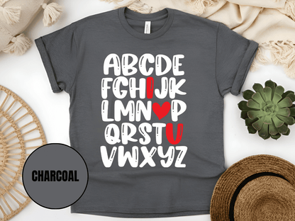 "Alphabet Valentine's day" T-Shirt, (Gildan 5000) VD011