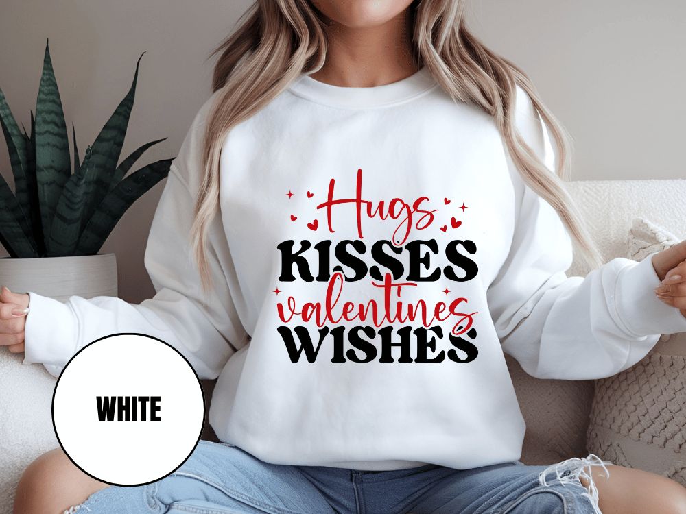 "Hug Kisses And Valentine's Wishes" Valentine's Day (Gildan 18000) VD060