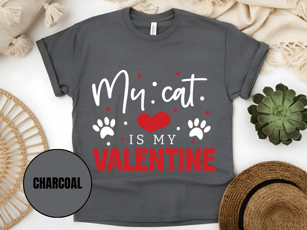 "My Cat is My Valentine, Valentine's Day" T-Shirt, (Gildan 5000) VD039