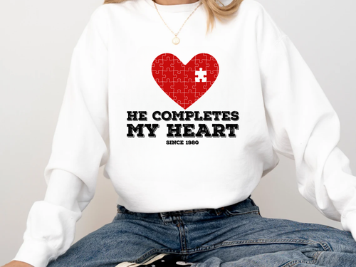 "He Completes My Heart" Valentine's Day (Gildan 18000) VD087