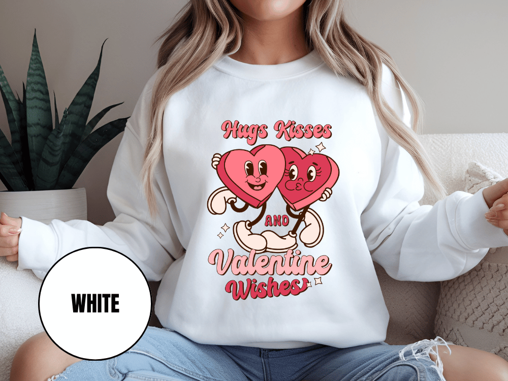 "Hug Kisses and Valentine Wishes" Valentine's Day (Gildan 18000) VD044