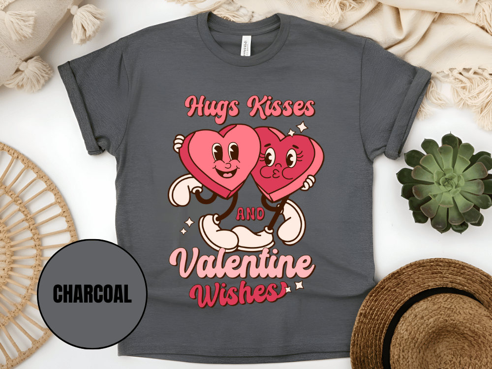 "Hugs Kisses and Valentine Wishes, Valentine's Day" T-Shirt, (Gildan 5000) VD044