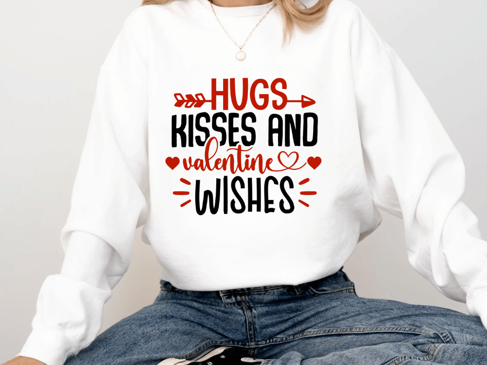 "Hugs Kisses and Valentine Wishes" Valentine's Day (Comfort Color) VDS021