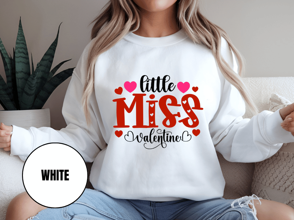 "Little Miss Valentine" Valentine's Day Sweatshirt, (Gildan 18000) VD022