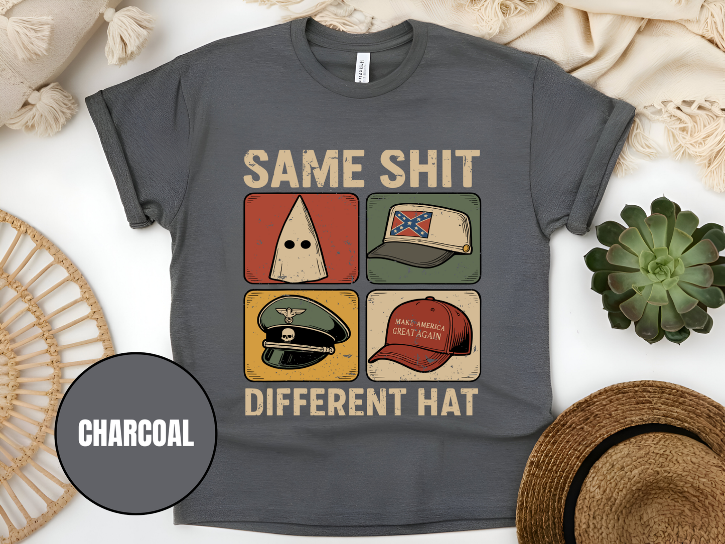 Same Shit Different Hat T Shirt, Anti Trump Political Tshirt, Funny Protest Graphic Tee, (Gildan 5000) VD00101