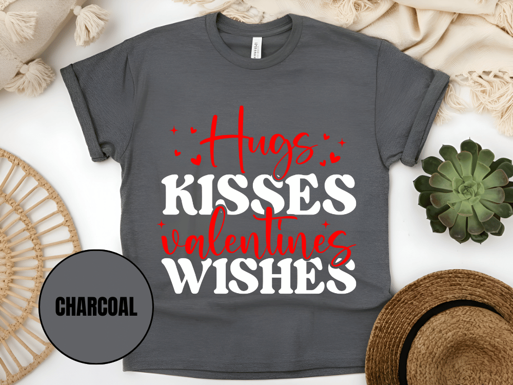 "Hugs Kisses Valentine Wishes, Valentine's Day" T-Shirt, (Gildan 5000) VD060