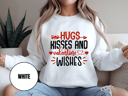 "Hug, Kisses and valentine Wishes" Valentine's Day Sweatshirt, (Gildan 18000) VD021
