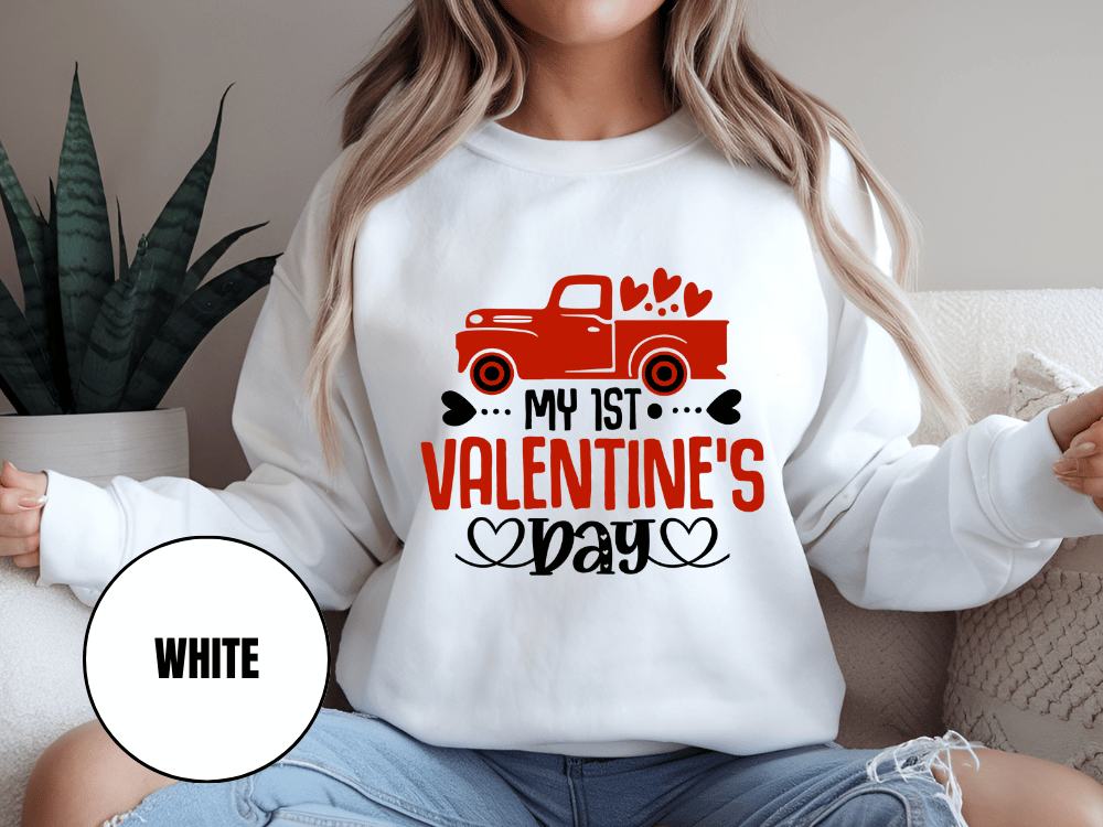"My First Valentine's Day" Valentine's Day Sweatshirt, (Gildan 18000) VD024