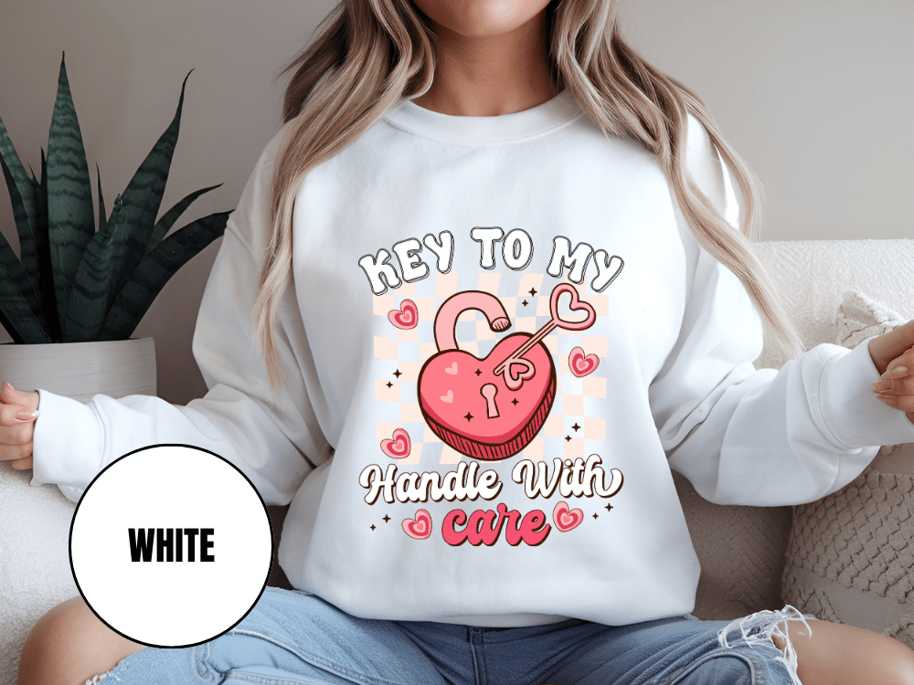 "Key to My Heart Handle with Care" Valentine's Day (Gildan 18000) VD045