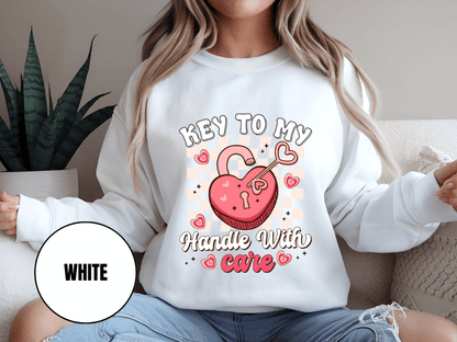 "Key to My Heart Handle with Care" Valentine's Day (Gildan 18000) VD045