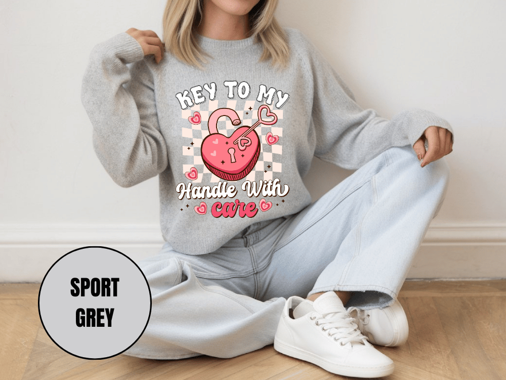 "Key to My Heart Handle with Care" Valentine's Day (Gildan 18000) VD045