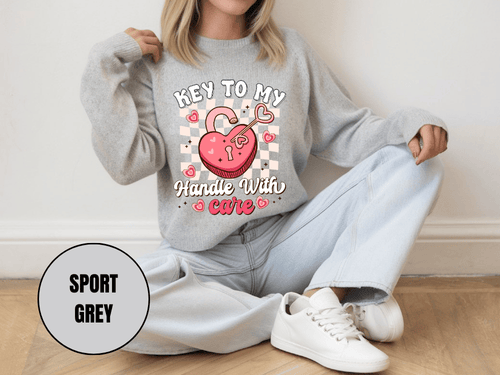 "Key to My Heart Handle with Care" Valentine's Day (Gildan 18000) VD045