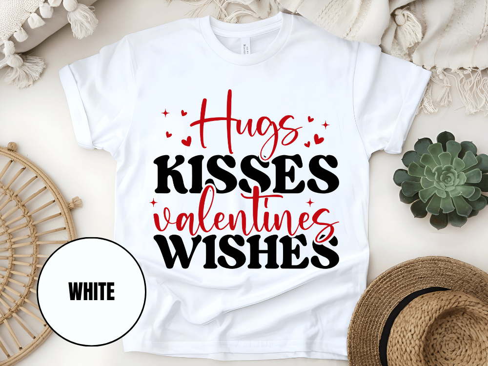 "Hugs Kisses Valentine Wishes, Valentine's Day" T-Shirt, (Gildan 5000) VD060