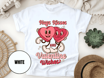 "Hugs Kisses and Valentine Wishes, Valentine's Day" T-Shirt, (Gildan 5000) VD044