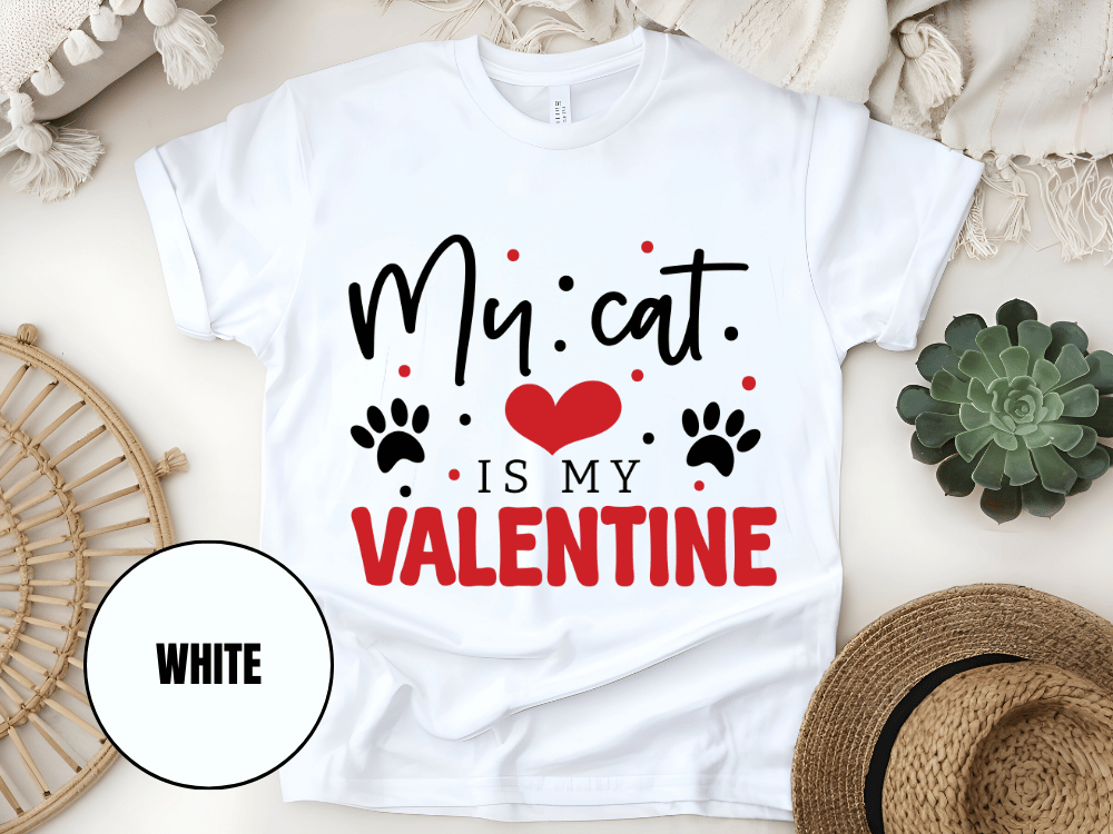 "My Cat is My Valentine, Valentine's Day" T-Shirt, (Gildan 5000) VD039