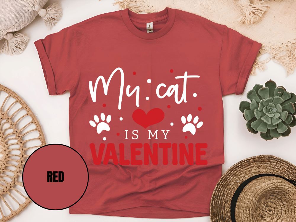 "My Cat is My Valentine, Valentine's Day" T-Shirt, (Gildan 5000) VD039