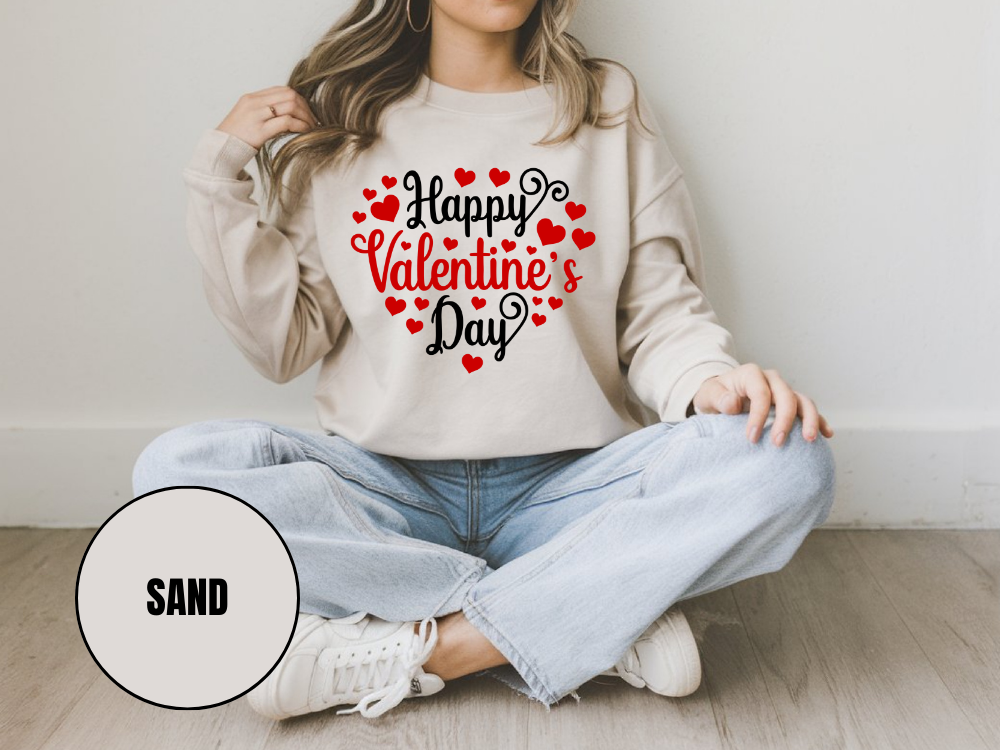 "Happy Valentine's Day" Valentine's Day Sweatshirt, (Gildan 18000) VD002
