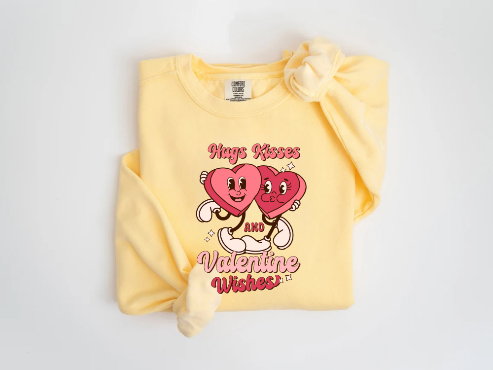 "Hugs Kisses And Valentine Wishes" Valentine's Day (Comfort Color) VDS044