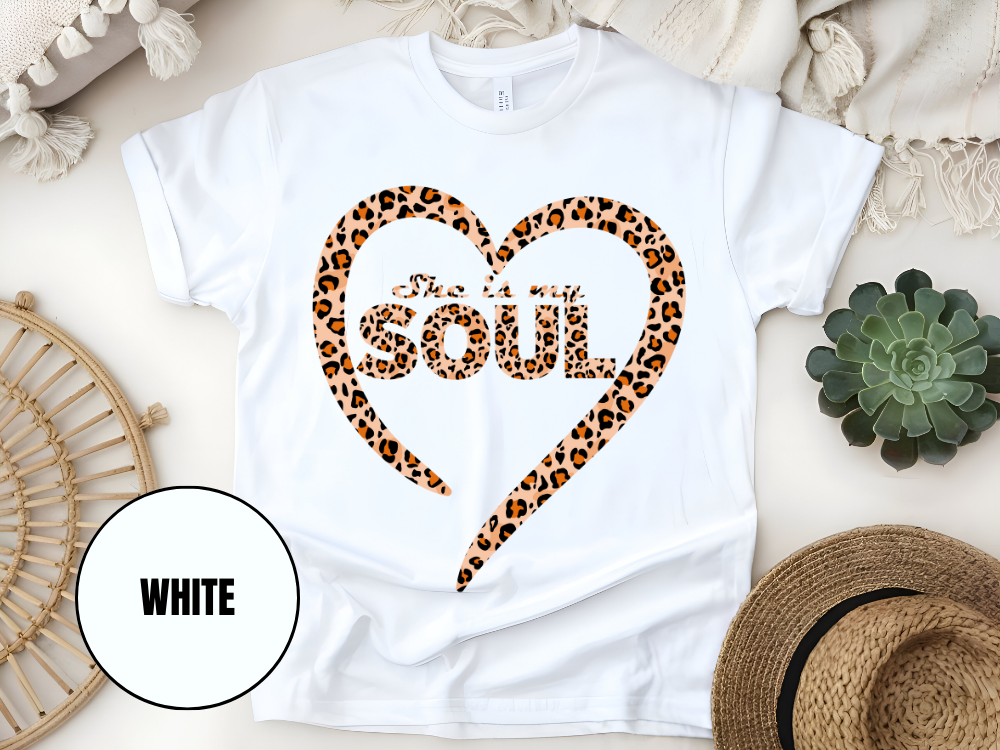 "She Is My Soul Leopard Design" T-Shirt, (Gildan 5000) VD080
