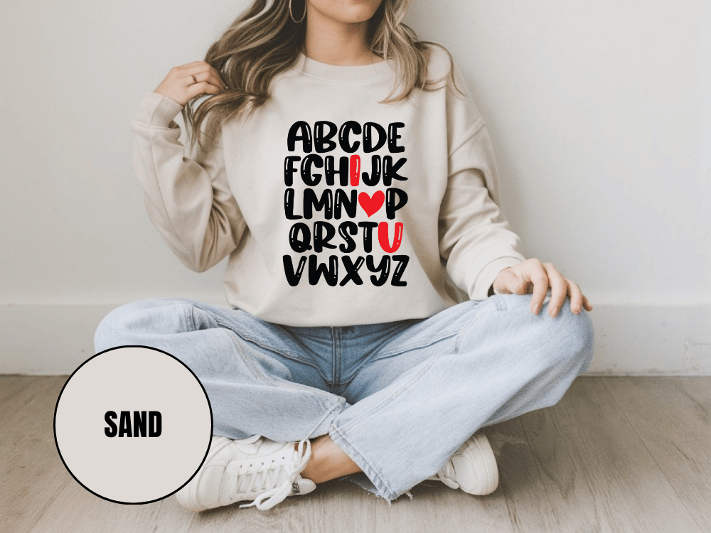 "Alphabet" Valentine's Day Sweatshirt, (Gildan 18000) VD011
