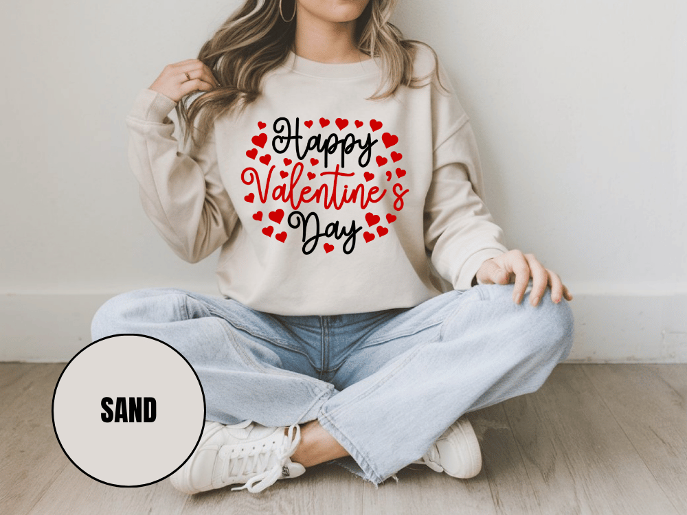 "Happy Valentine's Day" Valentine's Day Sweatshirt, (Gildan 18000) VD010