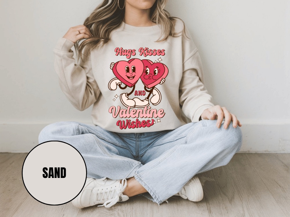 "Hug Kisses and Valentine Wishes" Valentine's Day (Gildan 18000) VD044