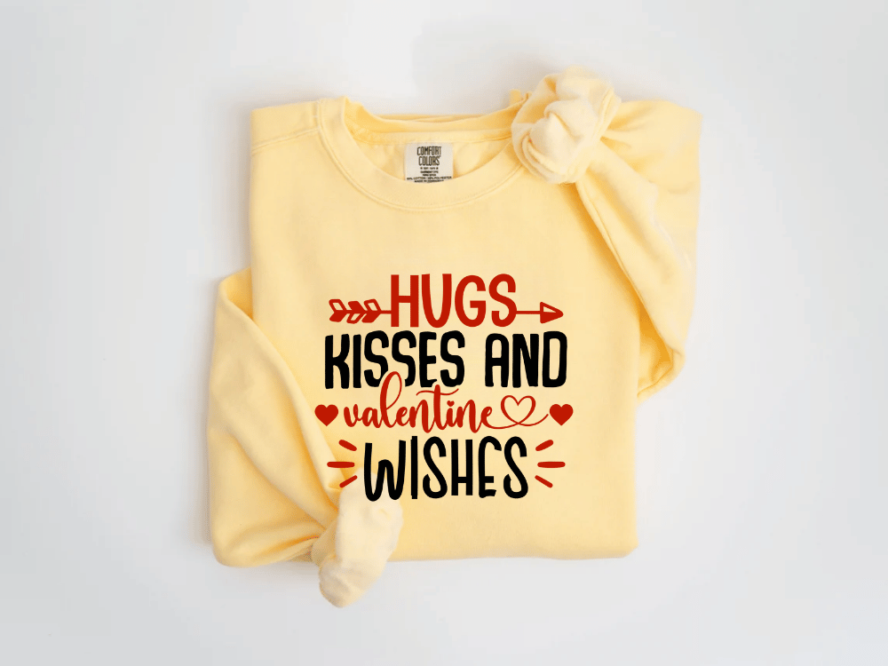 "Hugs Kisses and Valentine Wishes" Valentine's Day (Comfort Color) VDS021