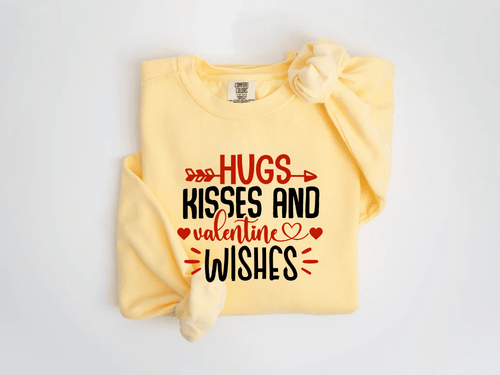 "Hugs Kisses and Valentine Wishes" Valentine's Day (Comfort Color) VDS021