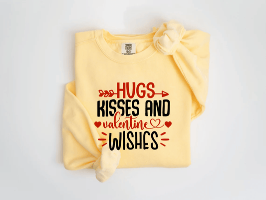 "Hugs Kisses and Valentine Wishes" Valentine's Day (Comfort Color) VDS021