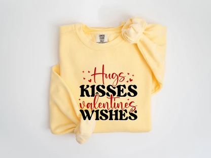 "Hugs Kisses Valentine's Wishes" Valentine's Day (Comfort Color) VDS060