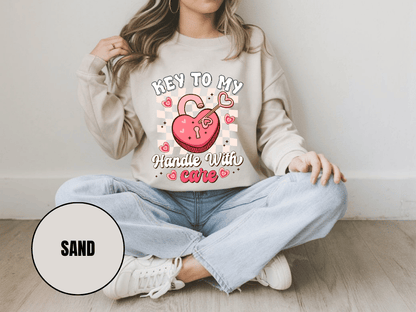 "Key to My Heart Handle with Care" Valentine's Day (Gildan 18000) VD045