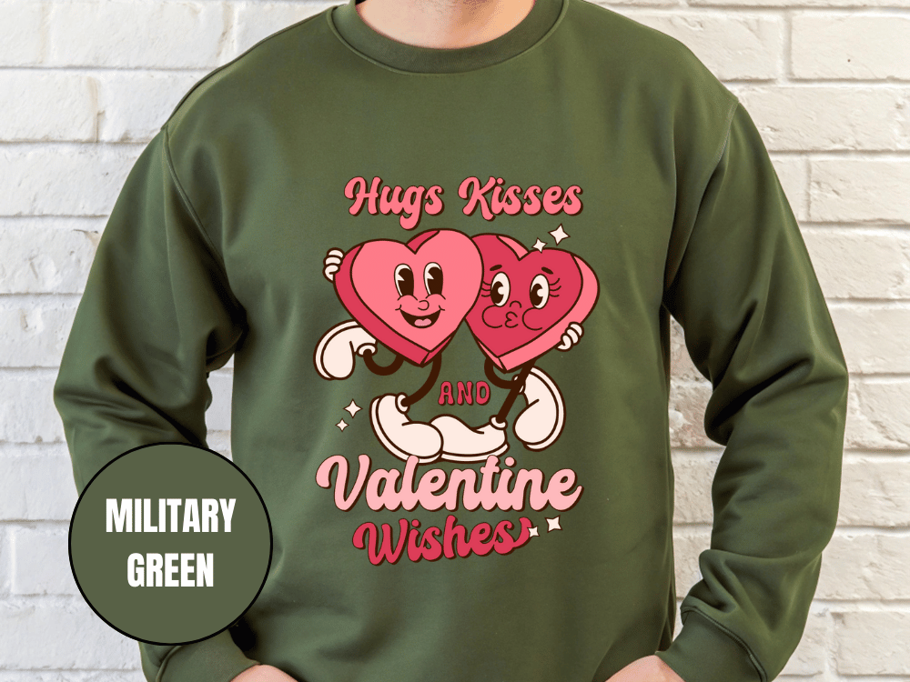 "Hug Kisses and Valentine Wishes" Valentine's Day (Gildan 18000) VD044