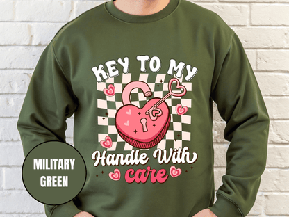 "Key to My Heart Handle with Care" Valentine's Day (Gildan 18000) VD045